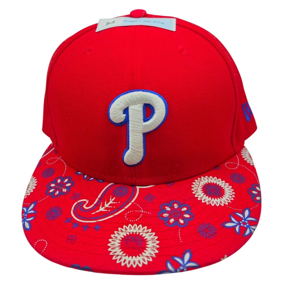 New Era 59FIFTY Philadelphia Phillies Paisley Bandana Fitted Hat Red 7 3/8 MLB